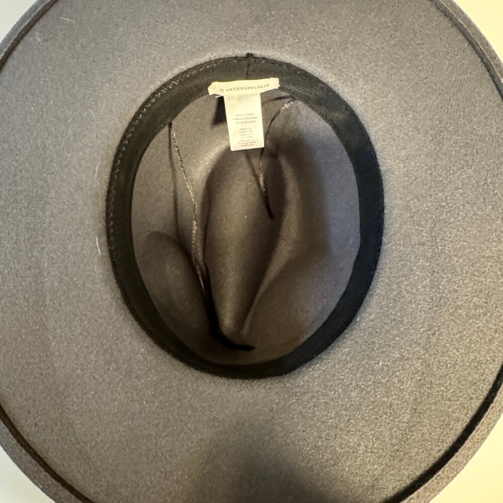Anthropology GRAY Woven Ranch Faux Suede Hat W/ Gold Tone Pendants Boho - Picture 6 of 6